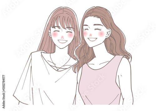 笑顔の友人同士の女性たちのイラスト