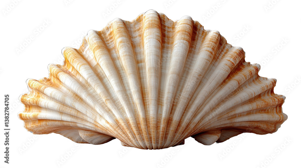 Obraz premium Elegant Seashell: A detailed studio shot captures the intricate patterns and delicate textures of a pristine seashell, with warm, earthy tones creating a sense of natural beauty and coastal charm.