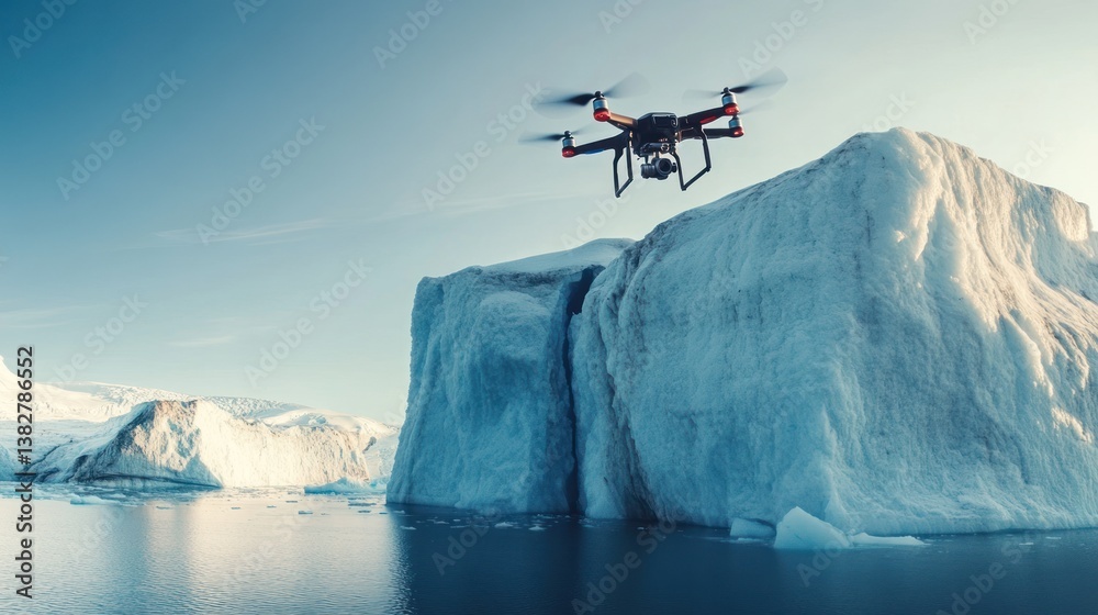 Drone Flying Over Majestic Iceberg Landscape with Open Water Scenery