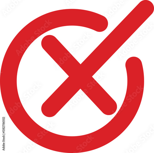 Checklist icon. wrong and tick with red color for survey and verify