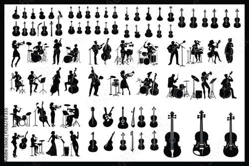 Elegant Guitarist Silhouettes" or "Musical Princesses with Guitars