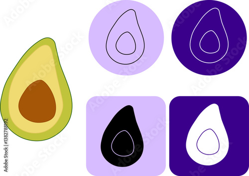 Avocado fruit logo template. Avocado half  vector flat line design. Health food logotype Ideal for menu, package, cosmetic, textile, cards  Eat green