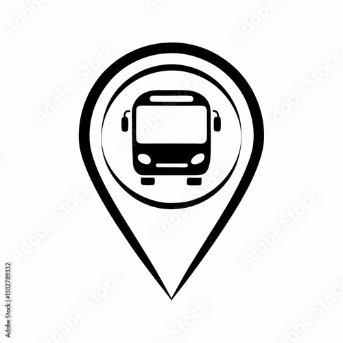 Bus location icon: transportation navigation symbol in black and white
