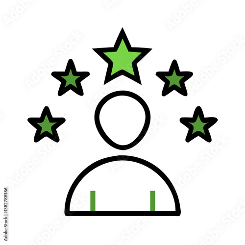 Minimalist icon of person gaining reputation with green stars