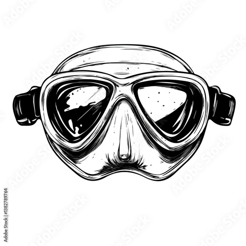 Dive mask minimalist flat illustration, featuring a clean design isolated on a white background.

