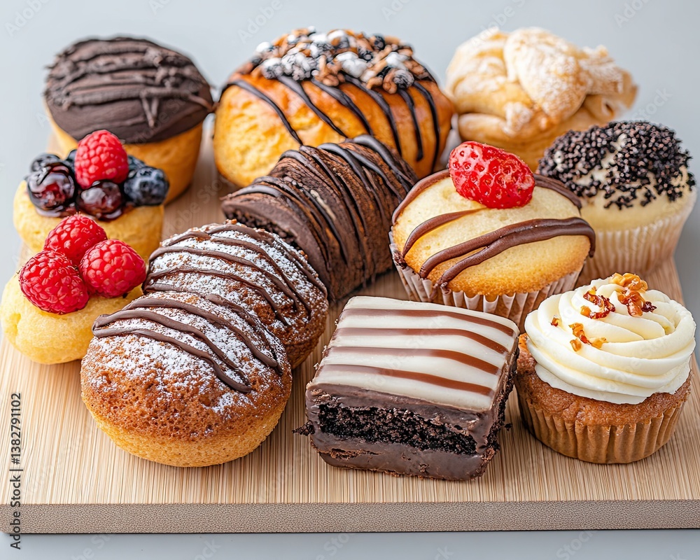 custom made wallpaper toronto digitalGluten-free bakery food snack Assorted Delicious Mini Cakes and Treats on a Wooden Platter