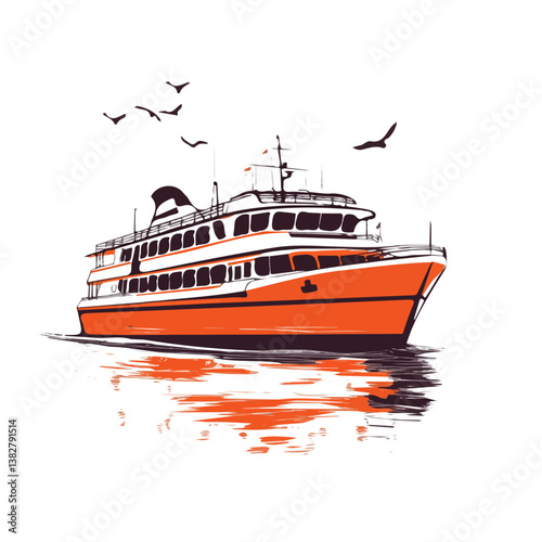 Ferry boat minimalist flat illustration, featuring a clean design isolated on a white background.

