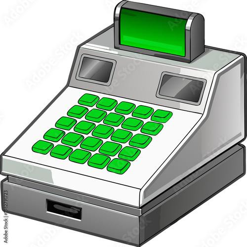Cash register icon with green buttons in a modern style  