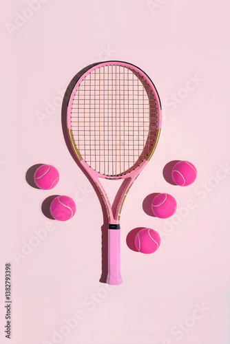 pink tennis racket with pink tennis balls