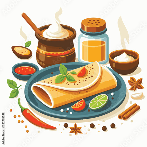 food, chutney, breakfast, indian, healthy, sambar, restaurant, dosa, meal, traditional, sambhar, masala, cuisine, vegetarian, asian, india, curry, plate, kerala, served, delicious, masala dosa, fresh,