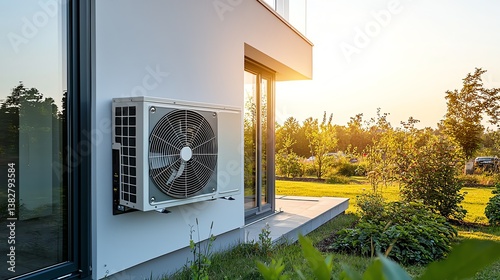 Air conditioning unit outside modern home.