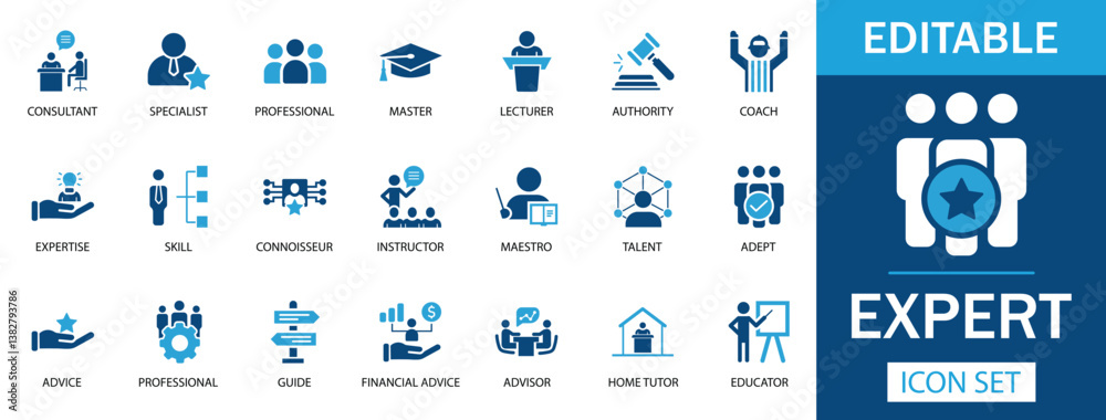 Expert Icon Set Featuring consultant, specialist, professional, instructor, advisor, talent, skill, and more. Perfect for business, education, and coaching projects. Expert Icon Set Featuring consultant, specialist, professional, instructor, advisor, talent, skill, and more. Perfect for business, education, and coaching projects.