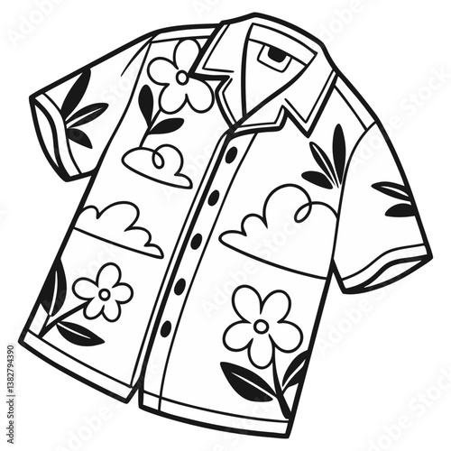 Hawaiian shirt vector illustration icon with floral tropical pattern for beachwear and summer fashion