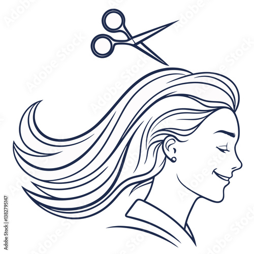  Woman with Long Hair and Scissors Hairdressing and Beauty Salon Concept for Hairstylists Haircare and Fashion Illustration