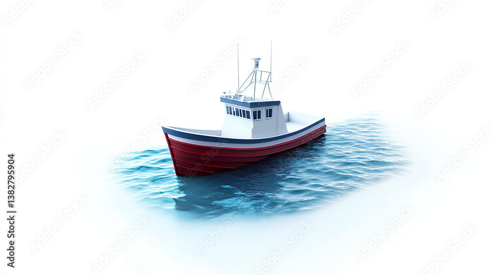isometric illustration of a fishing boat sailing in the ocean isometric illustration of a fishing boat sailing in the ocean