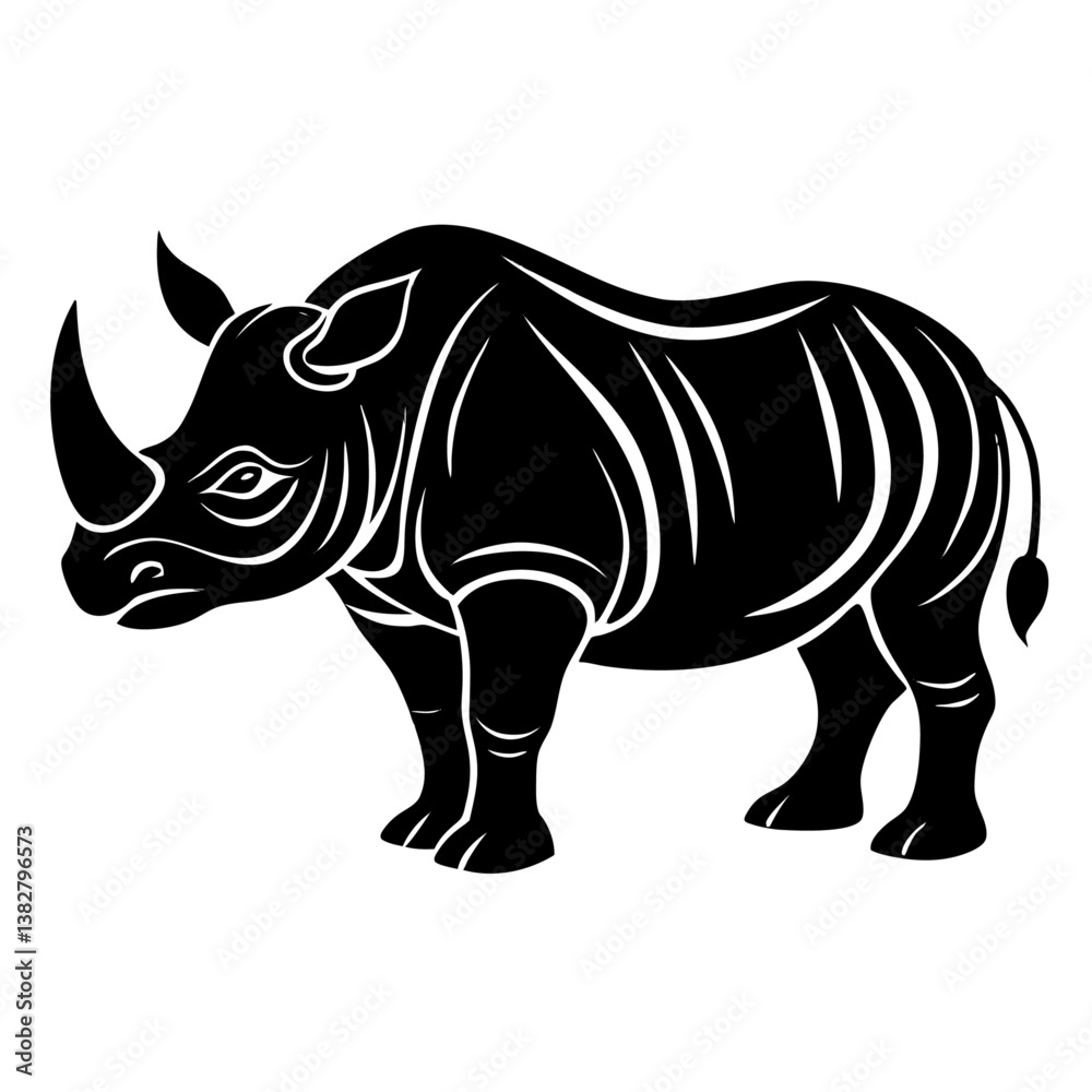 Obraz premium Strong Black Rhinoceros Wildlife Animal Illustration Powerful Horn Single Object Vector Design Isolated On White Background