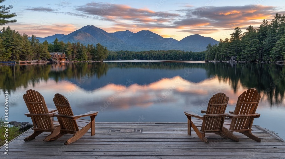 Fototapeta premium Scenic lakeside view at sunrise.