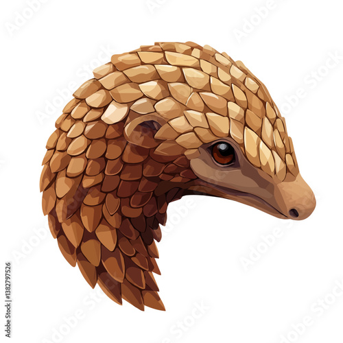 Pangolin head minimalist flat illustration, featuring a clean design isolated on a white background.

