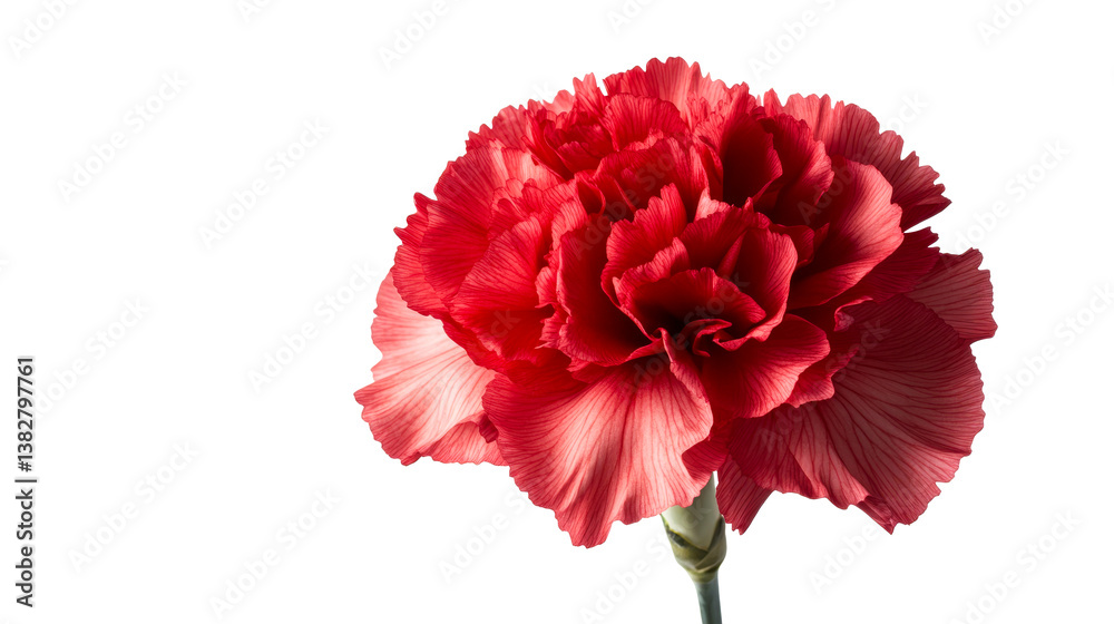 Bright red carnation bloom portrait on black background, cut out transparent Bright red carnation bloom portrait on black background, cut out transparent