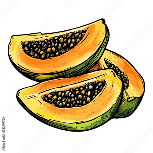 Papaya slices minimalist flat illustration, featuring a clean design isolated on a white background.

