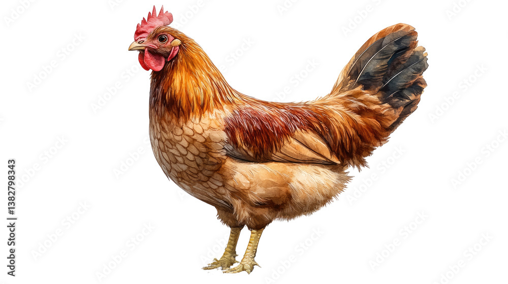 Fototapeta premium Rooster's Radiance: A close-up portrait of a vibrant rooster, its plumage resplendent, its gaze unwavering, capturing the essence of rural elegance.
