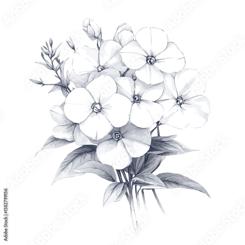 Phlox bouquet minimalist flat illustration, featuring a clean design isolated on a white background.

