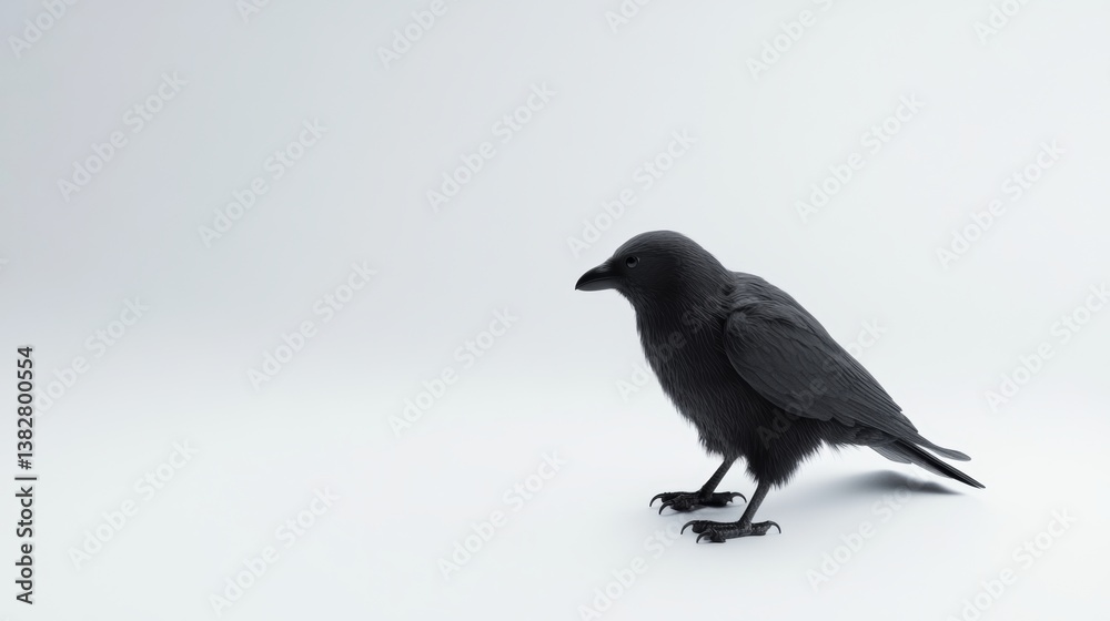 Black crow standing on a neutral background, showcasing its feathers and sharp features, a moment captured in a calm studio setting, isolated on white background Black crow standing on a neutral background, showcasing its feathers and sharp features, a moment captured in a calm studio setting, isolated on white background