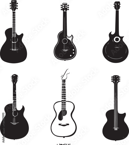Elegant Guitarist Silhouettes" or "Musical Princesses with Guitars