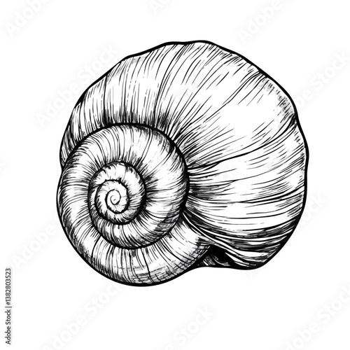 Snail shell minimalist flat illustration, featuring a clean design isolated on a white background.

