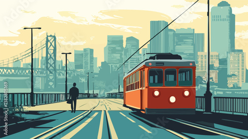vector urban scene with city bus 
