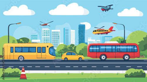 vector urban scene with city bus 
