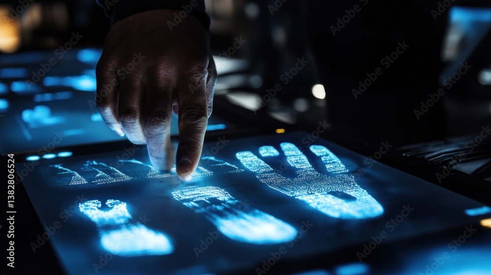 Person Interacting with Touch Screen Displaying Hand Graphic