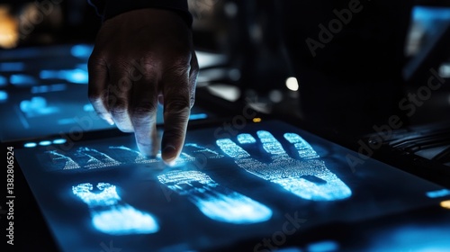 Obraz na płótnie Person Interacting with Touch Screen Displaying Hand Graphic w salonie