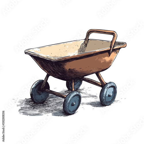 Wheelbarrow minimalist flat illustration, featuring a clean design isolated on a white background.

