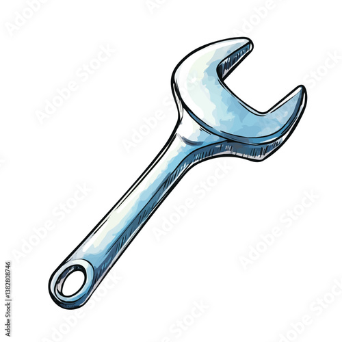 Wrench minimalist flat illustration, featuring a clean design isolated on a white background.

