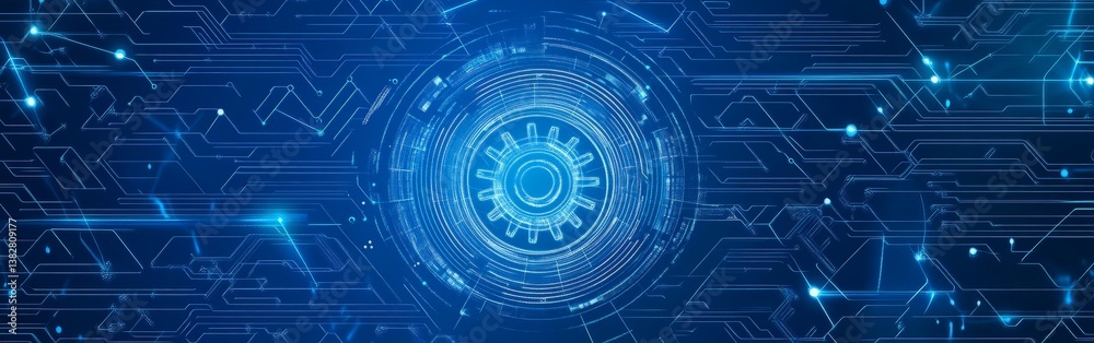 AI Digital Gears and Network Connections in Blue Technology AI Digital Gears and Network Connections in Blue Technology