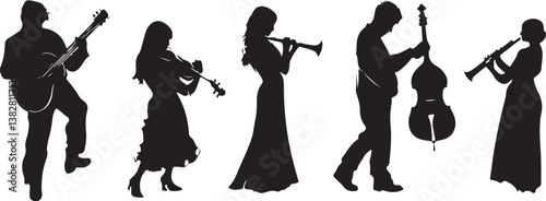 "Elegant Guitarist Silhouettes" or "Musical Princesses with Guitars