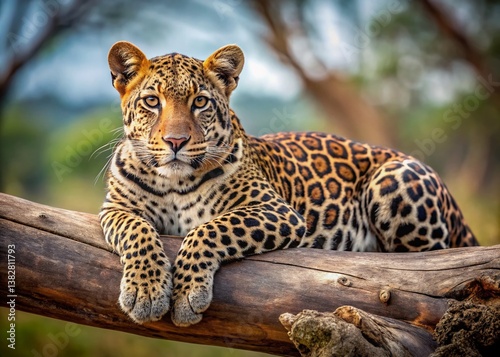 Minimalist Leopard Resting on Tree Branch - Wildlife Photography