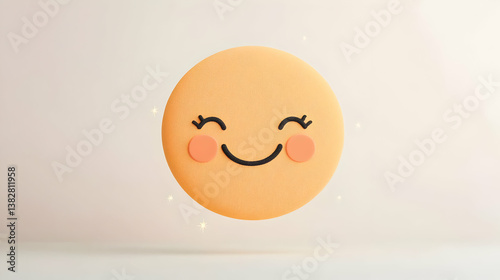 Cheerful Round Smiling Face Icon with Layered Cutout Design