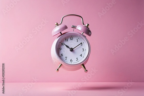 Minimalist May 1st Alarm Clock Spring Calendar Pink Background Stock Photo