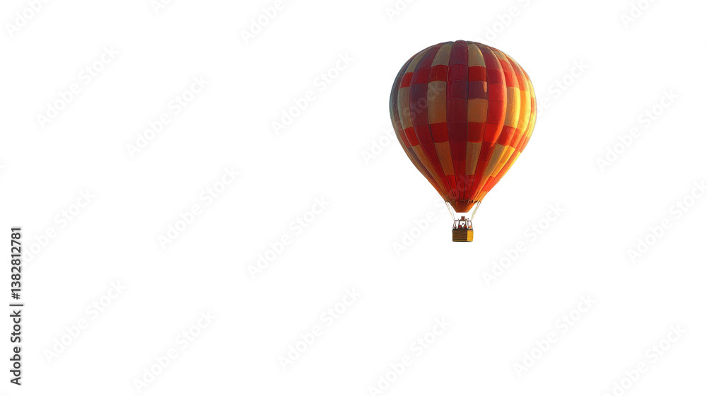 Fototapeta premium Soaring to New Heights: A vibrant hot air balloon gracefully ascends against the sky, symbolizing adventure, freedom, and exploration. It evokes a sense of wonder and the thrill of the open sky.