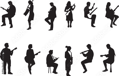 Elegant Guitarist Silhouettes" or "Musical Princesses with Guitars
