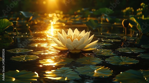 Lotus flower pond sunset serenity
