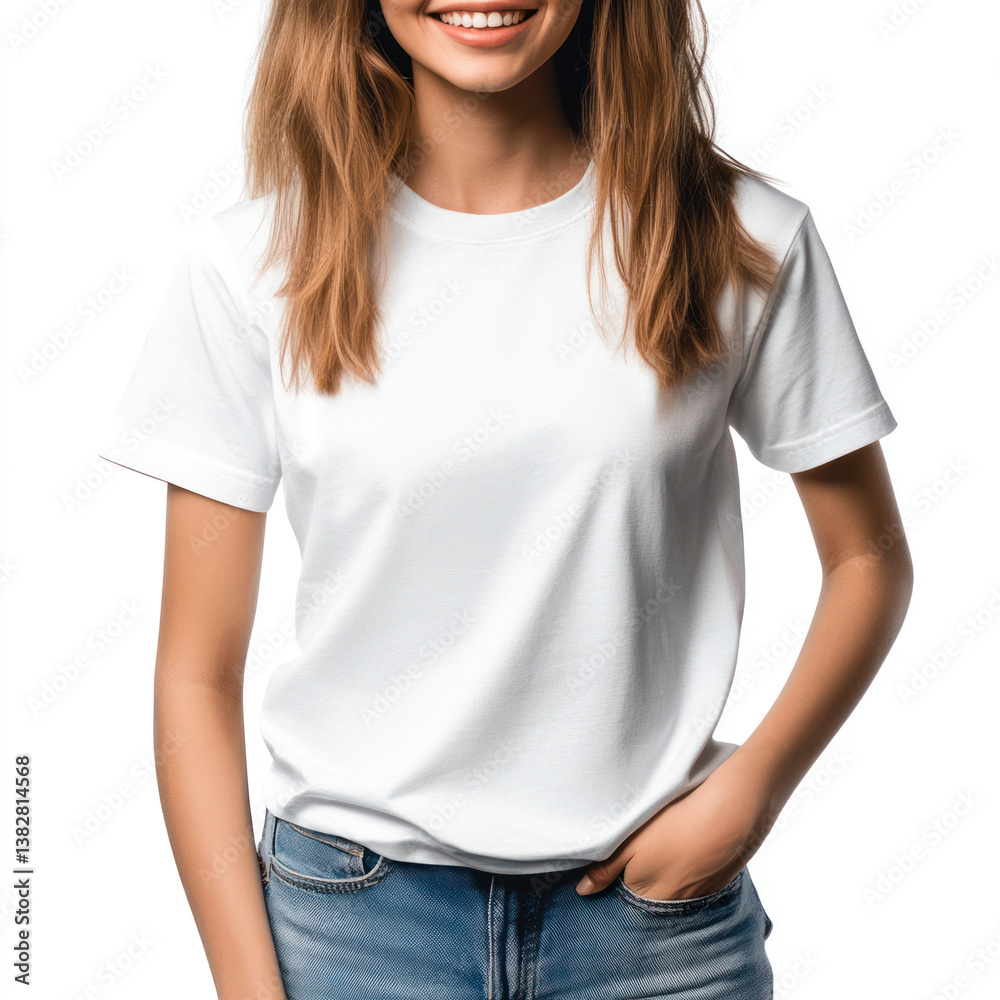 Fototapeta premium young woman in white t shirt mock up