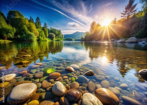 Minimalist River Ecology: Stones Spelling Ecology in Crystal Clear Water