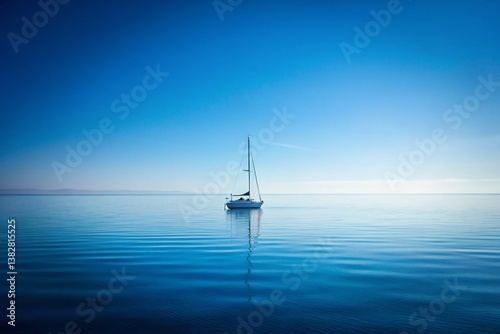 Minimalist Sailboat at Sea: Calm Ocean, Clear Sky, Horizon