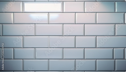 A minimalist seamless pattern of white subway tiles with a glossy finish. This clean and classic texture is perfect for modern kitchen or bathroom backgrounds and architectural visualization.

