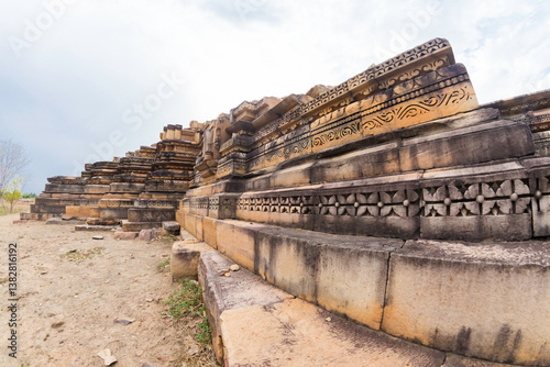 Beejamandal Temple Ruins in khajuraho the group of monuments of hindu and jain temples in chhatarpur district, madhya pradesh, India.Unesco world heritage site.