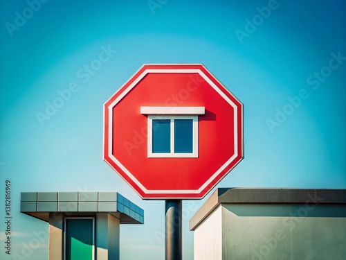 Minimalist Toll Booth Stop Sign: Clean Lines & Geometric Shapes