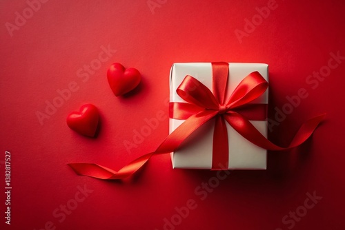 Minimalist Valentine's Gift Box Silhouette - Red Ribbon & Heart Decor